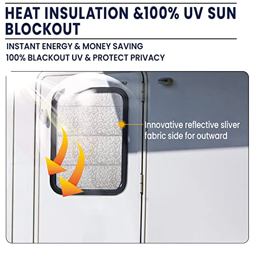 Image of funomo RV Door Window Shade, Foldable Magnet RV Blackout Window Cover, UV Rays Protection Camper Trailer Window Cover, Waterproof Thickened Oxford and Silver Fabric with Storage Bag (Black Silver)