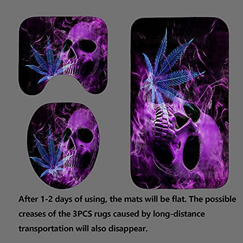 Olebety 4Pcs Purple Skull Shower Curtain Sets With Rugs, Waterproof Fabric Shower Curtain, Halloween Horror Scary Gothic Cool Skeleton Bathroom Decor For Men Teen Boys, Non-Slip Bath Mat Bathroom Rugs #TOP3