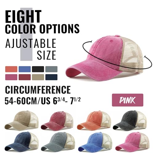 Image of Croogo Men's Adjustable Mesh Back Cap Curved Bill Snapback Mesh Baseball Cap Retro Washed Trucker Cap Breathable Sun Hat