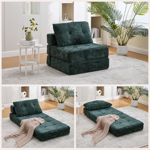 Sofa Cama Plegable con Espuma de Memoria & Almohada, Sofá Cama Portátil Convertible para Una Persona, Sillón Cama Plegable, Ideal para Salón, Dormitorio u Oficina, 79 * 79 * 57cm