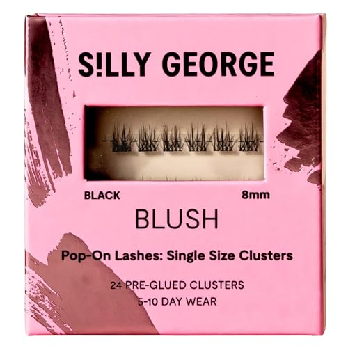 Silly George Single-Size Pop-On Lashes - DIY 1-Step Pre-Glued Faux Eyelash Cluster Kit Natural Look Extensions Pack of 24 Individual Clusters Black - Blush 8mm