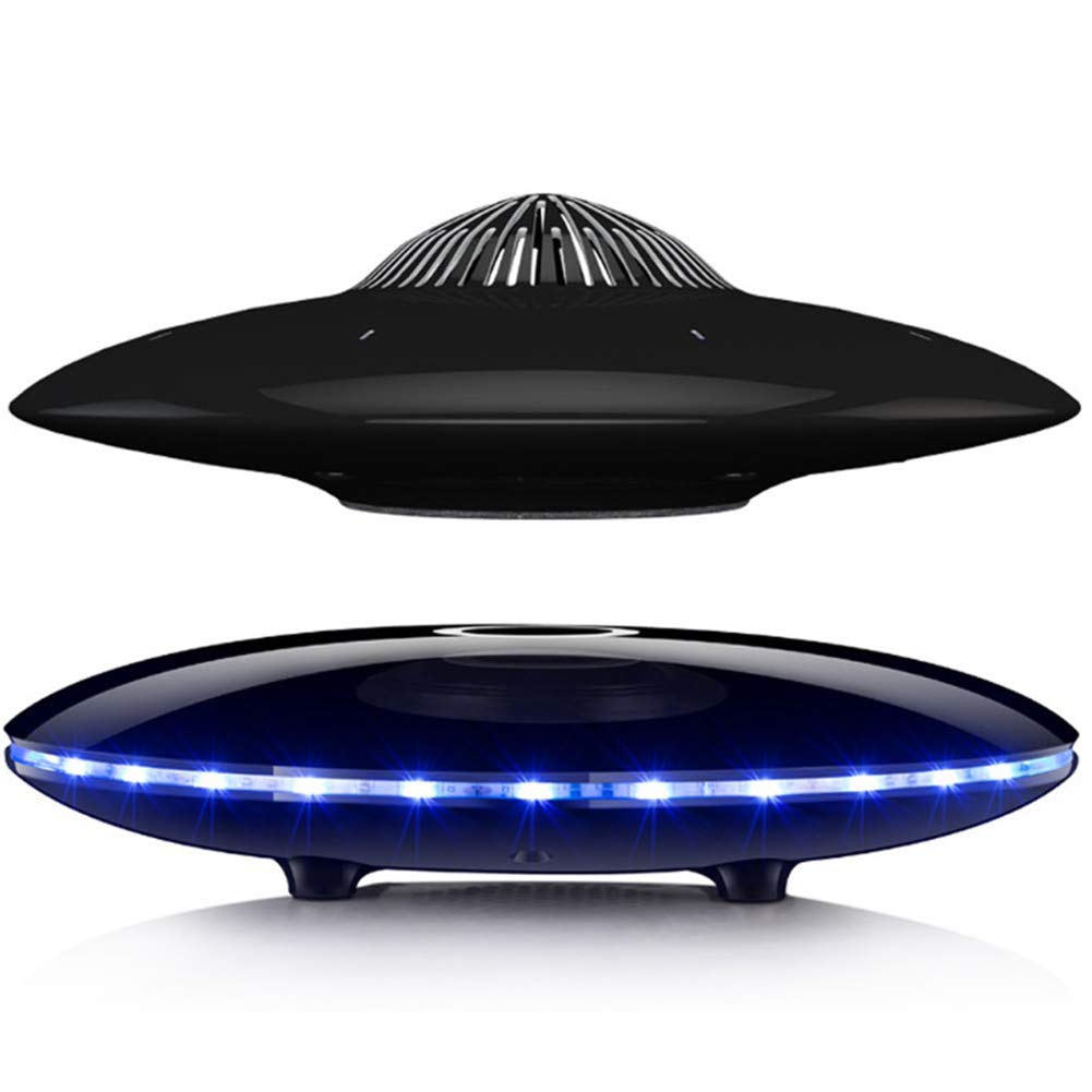 Magnetic Levitating Speaker Magnetic Suspension Mini Wireless Self-Rotating UFO Voice Prompt Call Function Creative Birthday Gift (Black)