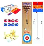 A Game Sports 3 in 1 Table Top Shuffleboard, Curling Game and Bowling Set (10” x 40”)| Portable Family Games for Indoor and Outdoor Fun
