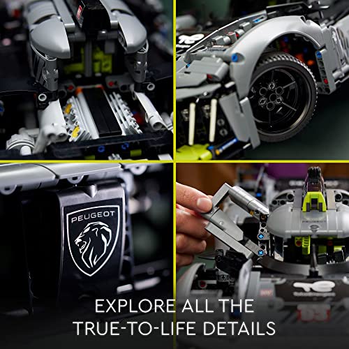 Image of LEGO Technic Peugeot 9X8 24H Le Mans Hybrid Hypercar 42156 Collectible Race Car Building Kit for Adults and Teens, 1:10 Scale Racing Car Model, Gift for Motorsport Fans