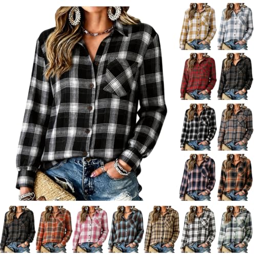 Flannel Shirt Women Plaid Button Down Lightweight Casual Top with Pockets - image 1