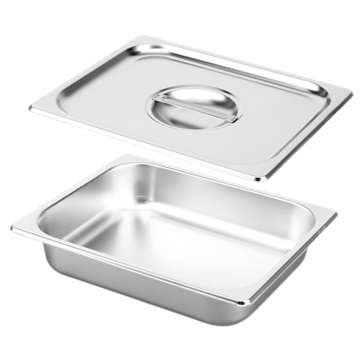 Teglia Rettangolare per Buffet in Acciaio Inox 1/2 Gn 6,5 Cm con Coperchio, Vassoio Portata per Snack e Piatti, Materiale Sicuro, per Ristorazione e Catering