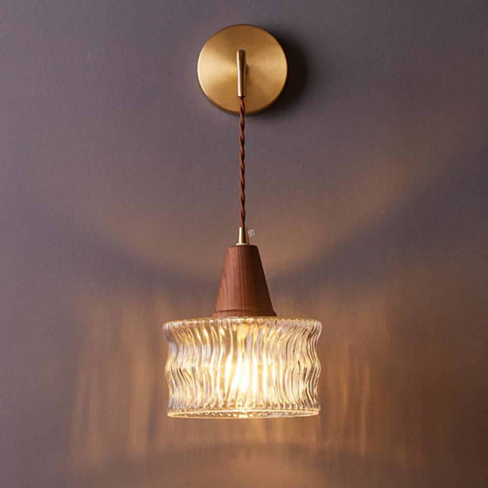 Applique da Parete Vintage a 1 Luce con Paralume in Vetro Trasparente, Lampada da Parete sospesa con Base in Ottone, Lampada da Parete Decorativa per Interni Regolabile in Altezza per Camera da l
