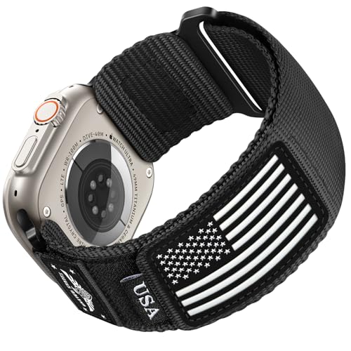 SNBLK Rugged Nylon Sport Bands Compatible with Apple Watch Bands for Men 44mm 49mm 46mm 45mm 42mm, Soft Breathable Woven Flag Wristband Strap for iWatch Ultra 2/Ultra Series 10 9 8 7 6 5 4 3