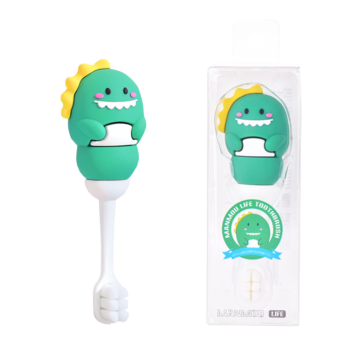 Baby Toothbrush Soft Bristles for Toddlers & Children Aged 1-4 Fun Dinosaurs Shape for 360 Degree Cleaning Gifts for Kids’ Birthday (1 Count (Pack of 1), Green)