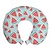 ABAKUHAUS Fruta Cojín de Viaje para Soporte de Cuello, Rebanadas de sandía y Semillas, de Espuma con Memoria y Funda Estampada, 30x30 cm, Coral Azul pálido