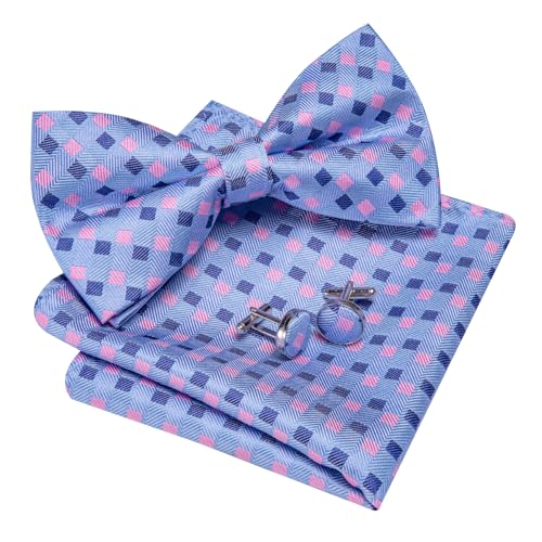Image of Barry.Wang Paisley Striped Bow Tie for Men Silk Pre-Tied Bowtie Pocket Square Cufflinks Set Formal Wedding Party Prom