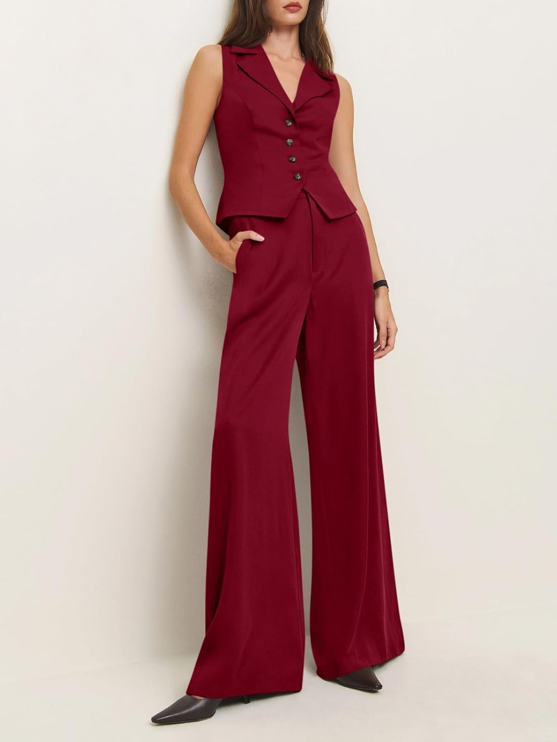 Cicy Bell Womens Vest Sets Summer 2 Piece Outfits Button Crop Blazer Vest and Wide Leg Pant Suits
