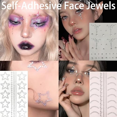 Image of NOOEPC Face Gems Hair Gems, Self-Adhesive Face Jewels Eye Jewels Rhinestones DIY Face Gems Stick on, Hair Body Rhinestones Gems Crystals Pearls for Face Eyes Makeup Body, Crafts