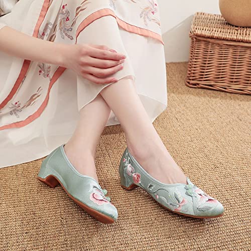 Floral Handmade Embroidered Shoes for Women Retro Classic Ballet High Heels Shoes Pointed Toe Slip On Comfortable Loafer Mary Jane Flats Cheongsam Shoes3