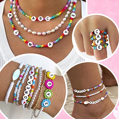 TOAOB 100pcs Letter Beads 7mm White Disc Vowel Spacer Loose Beads with Letter A Acrylic Flat Round for Jewelry Making Crafts and Accessories DIY Necklace Bracelets - Image 3