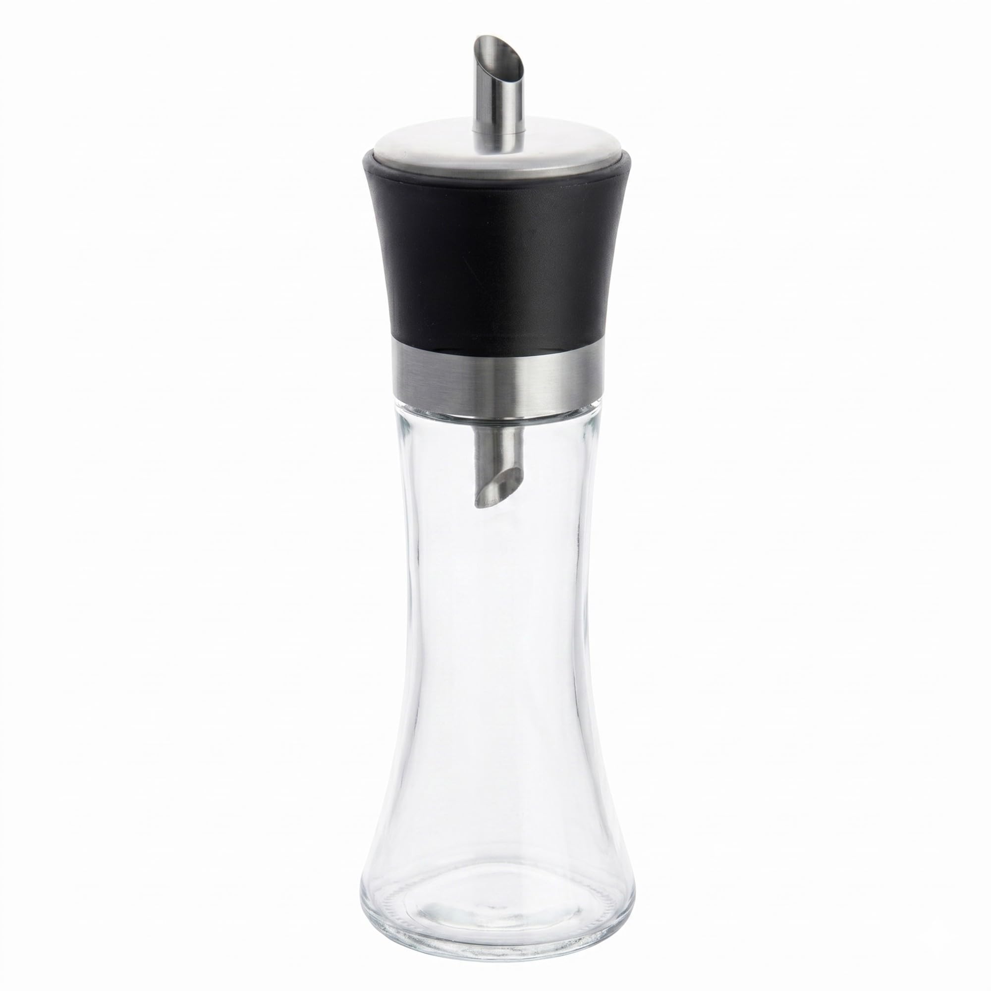 Vetri - Dispensador de azúcar de vidrio de 6 onzas, con boquilla de vertido, tapa negra, 1 3/4 pulgadas x 1 3/4 pulgadas x 5 3/4 pulgadas, 1 caja