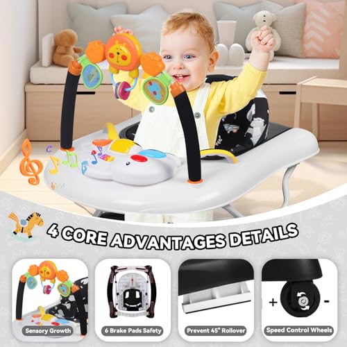 Image of Baby Walker, 5 in 1 Baby Walkers for Boys Girls 6-12 Months, Foldable Walkers for Babies with Bouncer & Feeding Tray, Music, Adjustable Heights, Activity Walker for Infant