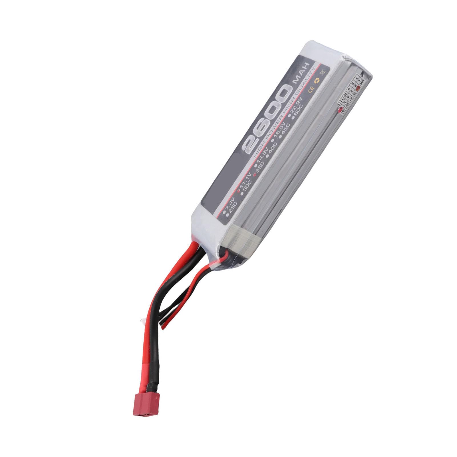 HEEPDD Batteria LiPo da 2600 MAh 11,1 V, capacità Elevata, Ideale per gli Appassionati di Aerei e Droni RC Batteria LiPo da 2600 MAh 11,1 V, Polimeri di Litio, Giocattolo Modello Nan (Spina a T)