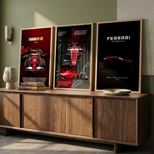 Image of walllane Big Ferrari Cars Framed Posters Gift Items for Boys Room Wall Decoration Bedroom Living Room Office Studio Decor | Car Poster Frame for Wall Decor Set Of 3 Size (13x17 inch)