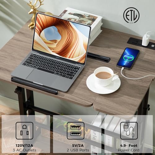 Image of Hadulcet Rolling Stand Up Desk Adjustable Height - Portable Standing Desk with Wheels & Charging Station, Mobile Laptop Desk Small Standing Desk Drawing Table, Grey