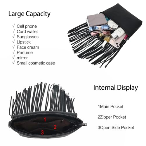 Image of Fringe Crossbody Purse for Women, Vintage Leather Western Boho Purse, Tassel Small Handbag Shoulder Bag