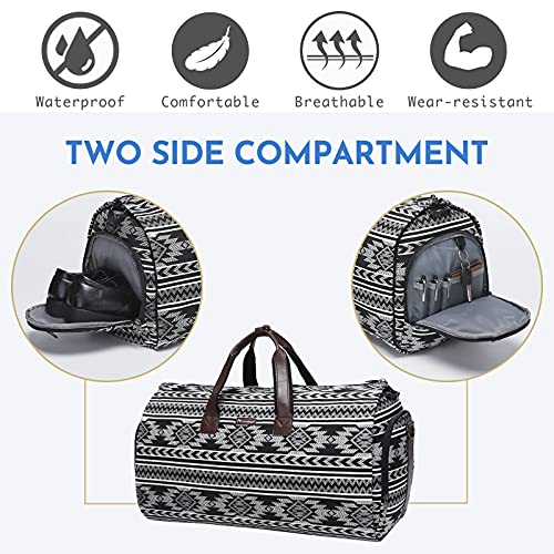 Modoker Carry on Garment Bags for Travel, Convertible Garment Duffel Bag with Shoulder Strap for Men Women- 2 in 1 Hanging Suitcase Suit Travel Bags (White-Black)