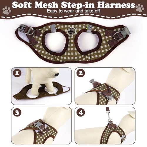 OFFCUP Hundegeschirr Leine Set für Hunde & Katzen Atmungsaktive Step-In Geschirr aus Mesh mit gepolsterter Weste Anti Zug Reflektierend Verstellbar Weich Welpengeschirr Katzengeschirr, Braun, M