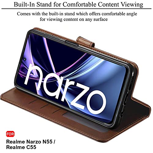 Image of TheGiftKart Flip Back Cover Case for Realme Narzo N55 / Realme C55 | Dual-Color Leather Finish | Inbuilt Stand & Pockets | Wallet Style Flip Case for Realme Narzo N55 / Realme C55 (Brown & Coffee)