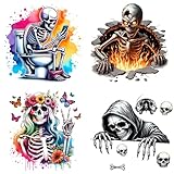 4 Sheets Halloween Skeleton Wall Sticker Horror Skull Wall Decals Peel and Stick Toilet Seat Cling Halloween Decoration for School Home Office Bathroom Party Supplies Decor