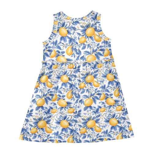 ALAZA Lemon Blue Leaves Girls Toddler Casual Dress for Summer Sleeveless Dresses Sundress 2-8 Years2