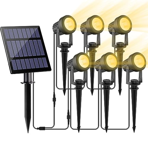 Solar Spot Lights Outdoor Solar Landscape Spotlights IP65 Waterproof 98ft Cable Dusk to Dawn Solar Uplights for Tree Garden Yard Driveway Porch Walkway Pool 6 in 1 3000K Warm White