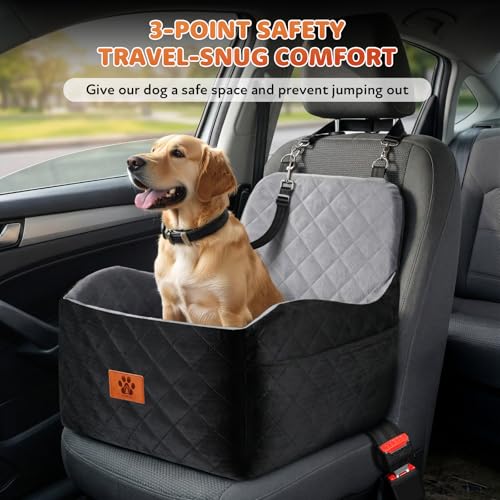Dog Car Seat for Small Medium Dogs, Dog Booster Seat with Thick Comfort Foam for Pets Up to 35 lbs, Washable & Detachable Pet Cars Seat with Safety Tether, Storage Pockets, Universal Car Seatbelt Clip by Kimdog - Used condition - Image 2