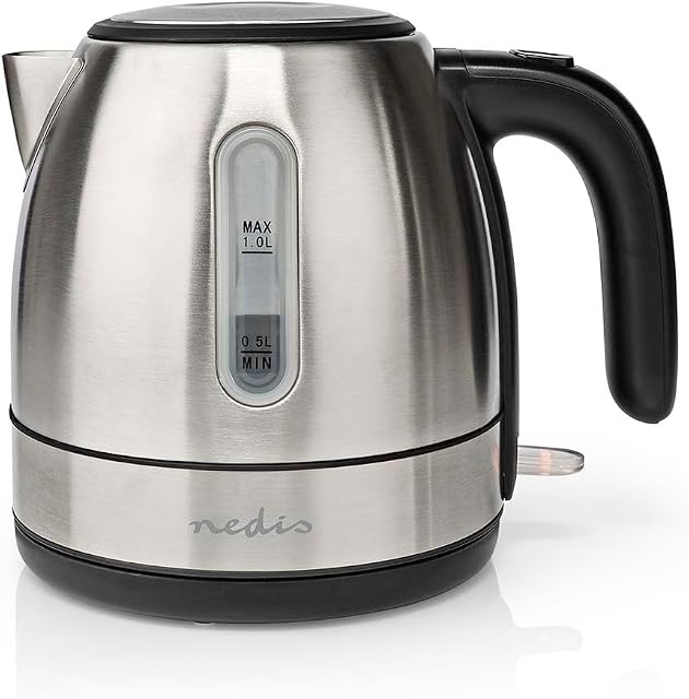 NEDIS Czajnik elektryczny | 1,0 l | stal nierdzewna | obracany o 360 stopni | ukryty element grzejny | kontroler Strix® | Boil-Dry Protection 0,80 m aluminium