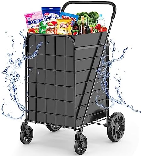 Shopping Cart for Groceries,Extra Large Grocery Cart with Waterproof Liner and 360° Swiveling Wheels Collapsible Shopping Carts, Portable Lightweight Utility Cart for Condo Laundry
