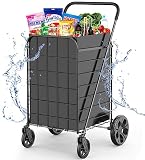 Shopping Cart for Groceries,Extra Large Grocery Cart with Waterproof Liner and 360° Swiveling Wheels