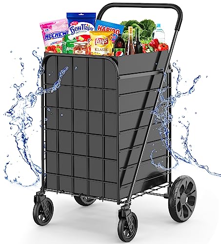 Shopping Cart For Groceries,Extra Large Grocery Cart With Waterproof Liner And 360° Swiveling Wheels Collapsible Shopping Carts, Portable Lightweight Utility Cart For Condo Laundry #TOP22