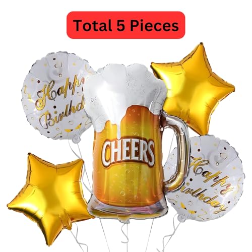 Image of KITTER Cheers Foil Balloon For Birthday - 5 Piece Set | Cheers Balloon For Decoration | Birthday Decoration Items for Men | Cheers Foil Balloon For Husband Wife | Birthday Decorations for Men