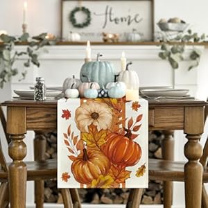 Artoid Mode Orange Pumpkin Maple Leaf Stripes Fall Table Runner, Seasonal Autumn Kitchen Dining Table Decoration for Home Party Decor 13x72 Inch Artoid Mode Orange Pumpkin Maple Leaf Stripes Fall Table Runner Seasonal Autumn Kitchen Dining Table Decoration for Home Party Decor 13×72 Inch