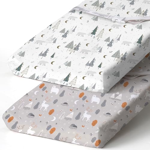 Image of BROLEX Changing Pad Covers for Baby: Boy Girls Ultra Stretchy Soft 2 Pack, Snowy Forest