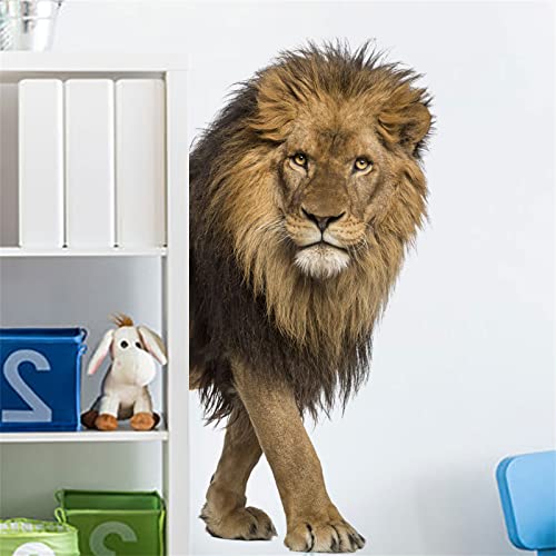Lion Wall Sticker, 3D Jungle Wildlife Sticker Removable Wall Sticker Self Adhesive Ferocious Lion Mural Decorative Children's Nursery Living Room Bedroom Art Wall Sticker (Yellow) #TOP3