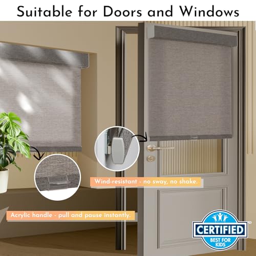 Image of Persilux Light Filtering Roller Shades for Indoor Window Blinds,Cordless,Linen Fabric,Thermal Insulated Fabric UV Protection Shades for Home,Office,Bedroom,Door,Light Filtering-Stone Grey,Custom Size