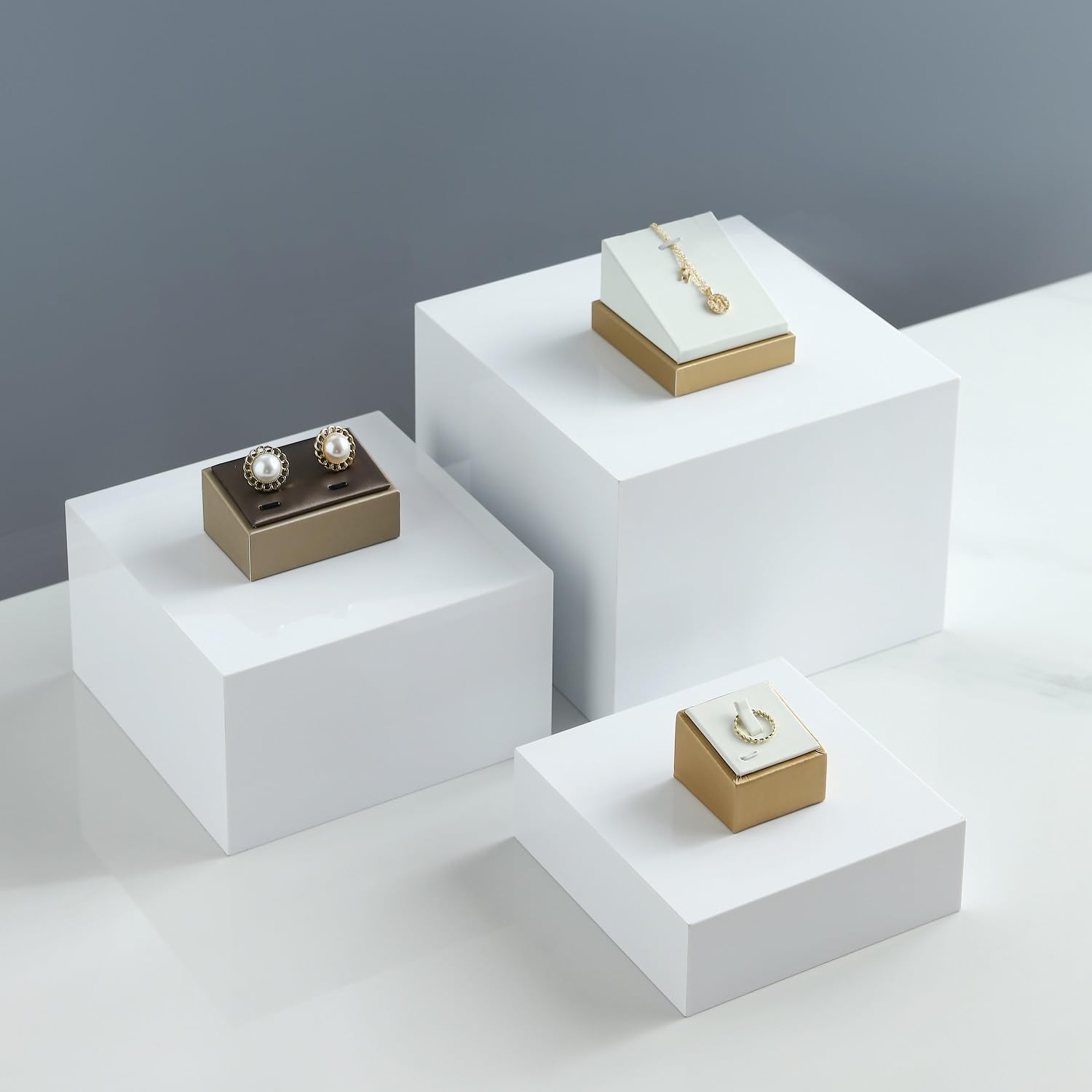 KEVJES Glossy White Acrylic Cube Catering Buffet Riser,Nesting Display Stand Risers for food,Displays Shelf for party,dessert table,retail counter,Exhibition,Photography Setup-3Pcs/Set