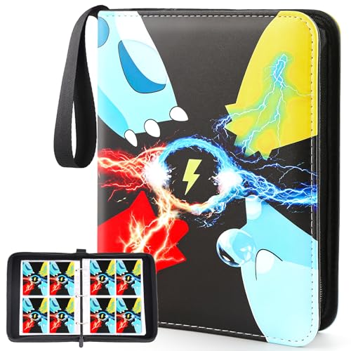Trading Card Binder 4-Pockets, Card Binder Fits 400 Cards with 50 Removable Sleeves, Card Folder for MTG, TCG, Game Cards & Sports Cards-Black
