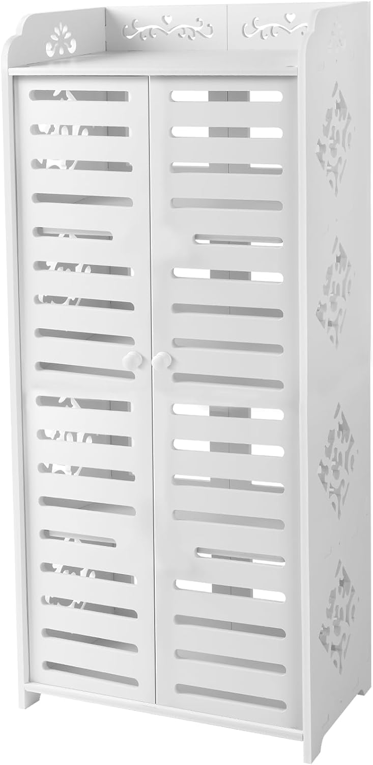 Oneinmil Farmhouse Shoe Storage Cabinet – White, With 2 Flip & 2 Sliding Drawers, Freestanding Entryway Organizer
