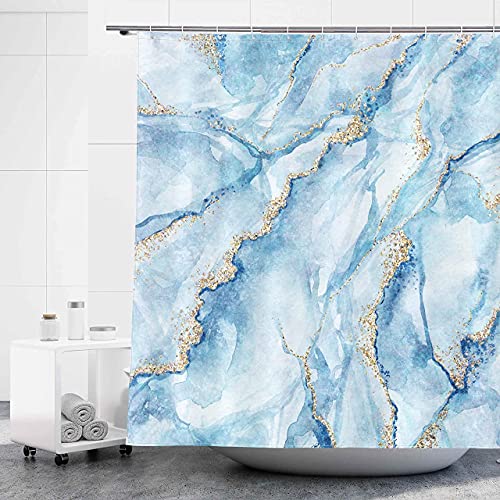D&M Navy Blue Marble Shower Curtain White Watercolor Golden Cracked Lines Fabric Bath Curtain For Bathroom Bathtub Home Decor Abstract Polyester Waterproof 72"X72" With 12 Shower Hooks #TOP9