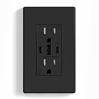 Vista 1 de ELEGRP Tomacorrientes USB, 30 W 6.0 Amp USB C, toma de pared USB de 3 puertos, toma de corriente resistente a manipulaciones de 15 amperios con 2