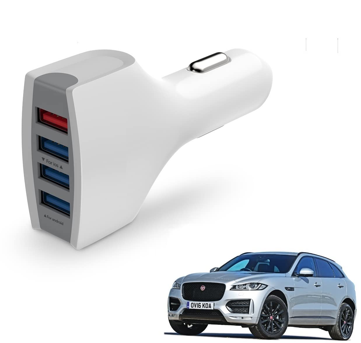 Kozdiko USB Car Fast Charger 4 Ports Multi Sockets 36W 4.1 Charger All Andriod & i-Os Smartphones for Jaguar F-Pace