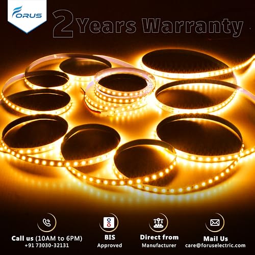 Image of Forus 5 Meter (5M) 8mm Amber LED Strip Light, 120 LEDs /M Plug & Play Flexible Lighting for Home Decor, False Ceiling, Pooja Room, Living Room, Kitchen, Mirror, Stairs, 2-Year Warranty