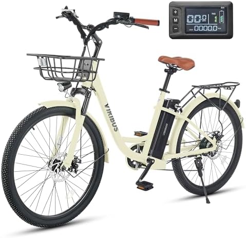 Viribus Electric Bike for Women, 26 inch E Bikes Adults Step Through 1000W Peak 20 mph with Aluminum Frame, Basket, Suspension & 624Wh Battery, Electric Cruiser Bicycle Female Lady Seniors Cream