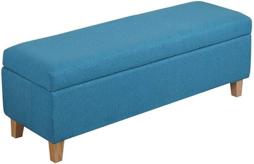 Linen Fabric Footstool Storage Upholstered Ottoman Pouffe Stool Change Shoe Footrest Wooden Legs for Living Room Bedroom Light Blue (120 * 40 * 42cm) (Color : Beige, Size : 120 * 40 * 42cm)